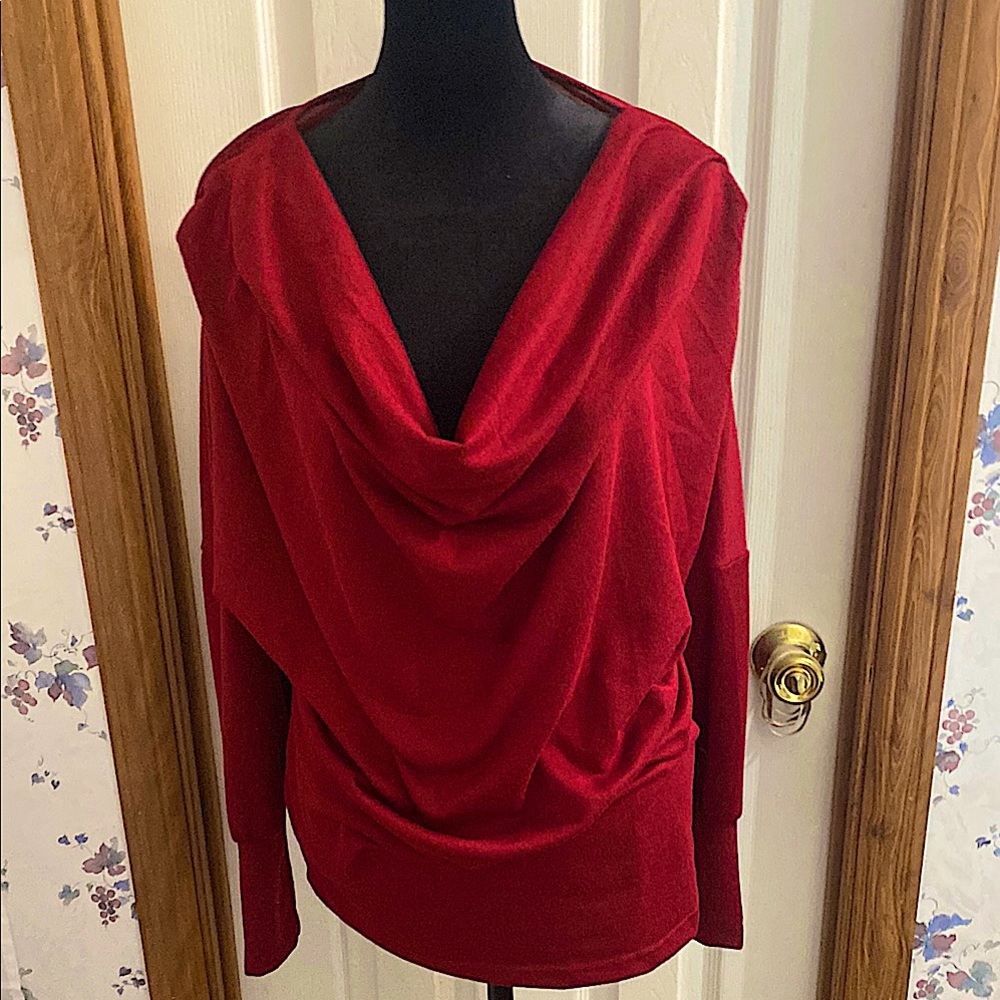NWOT - SHEIN Cowl neck Medium size Red Sweater Button accents on the cuffs